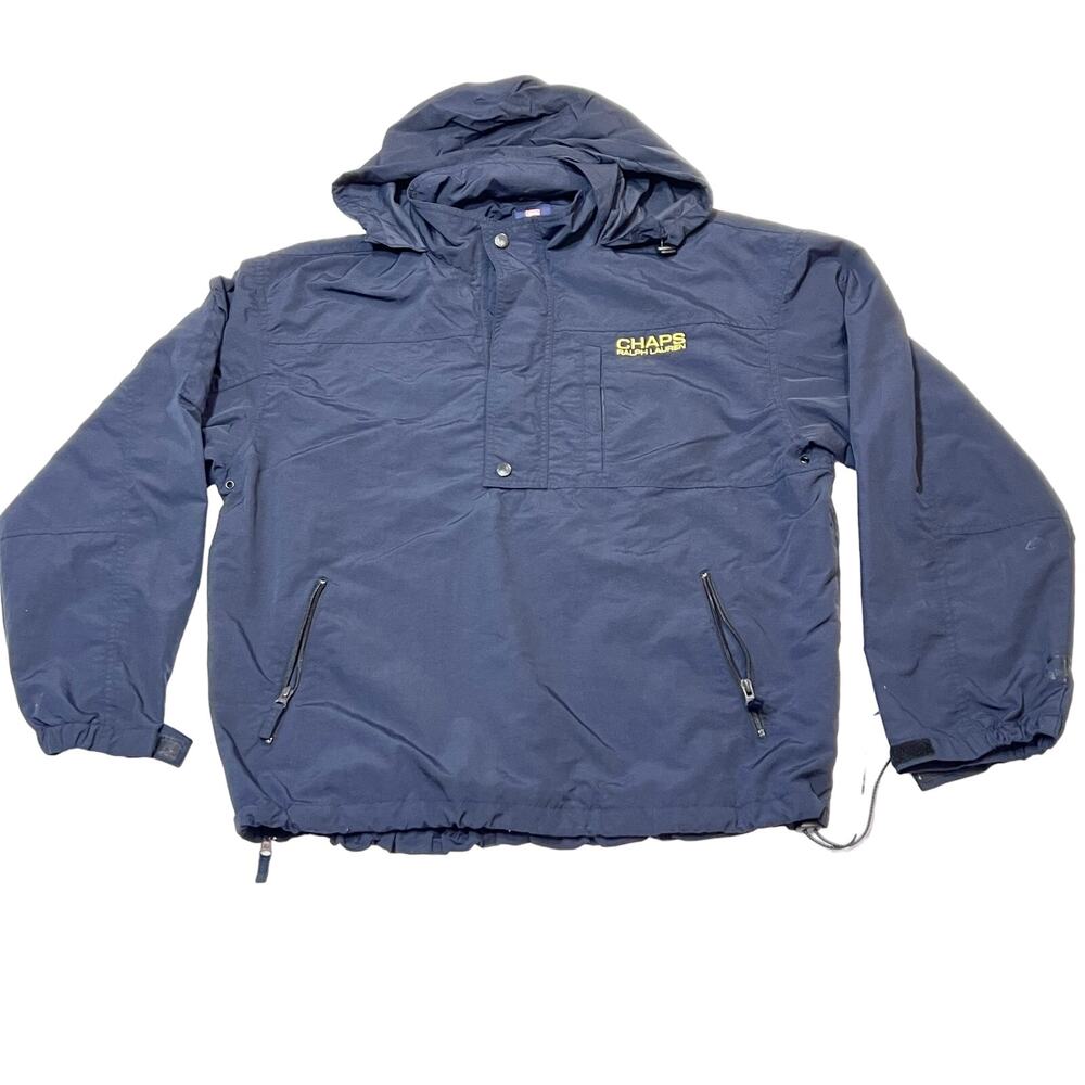 Vintage Chaps Ralph Lauren Windbreaker Jacket Men XL Nylon Quarter Zip Hooded